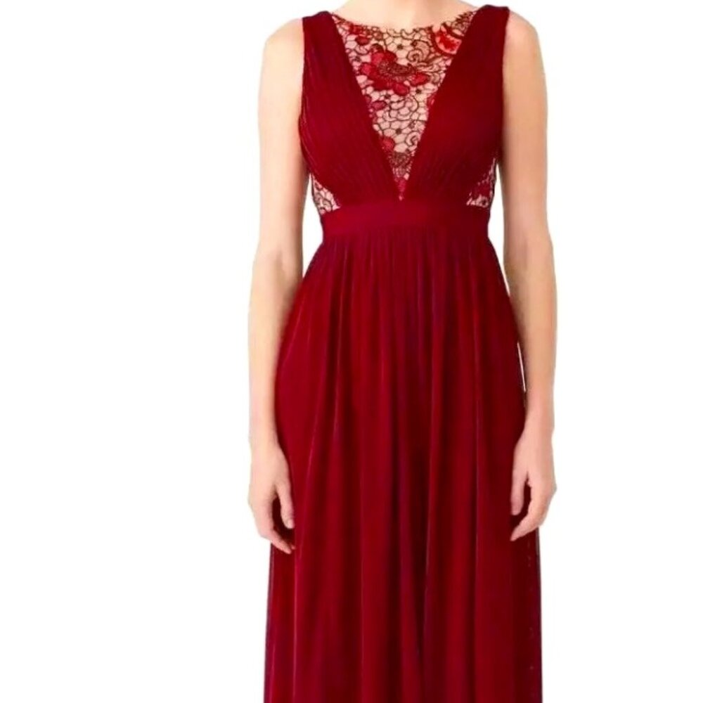 Adrianna Papell Sequin Lace Sleeveless Tulle Gown, Black Cherry, SZ 10